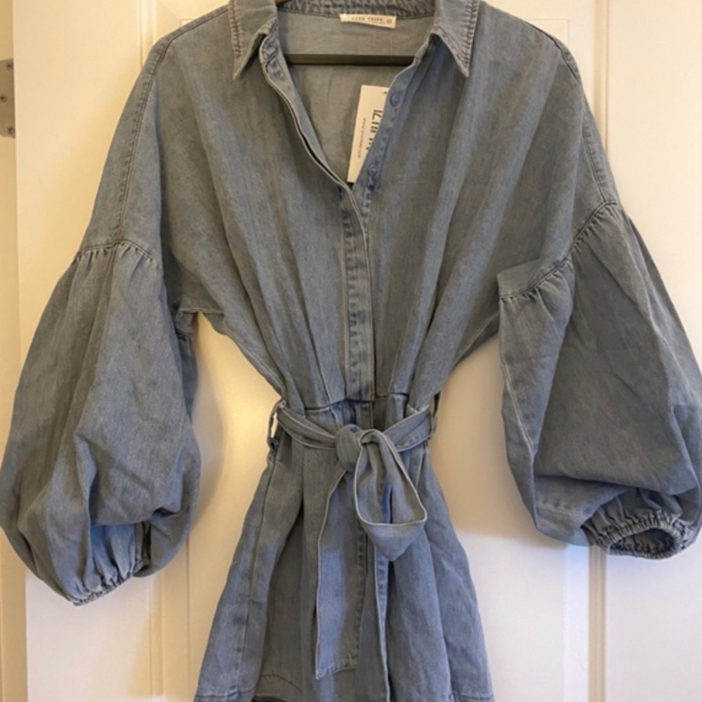 12th Tribe Stevie Balloon Sleeve Denim Romper XS NEW